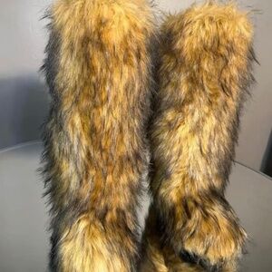 Brown Faux Fur Knee Boots